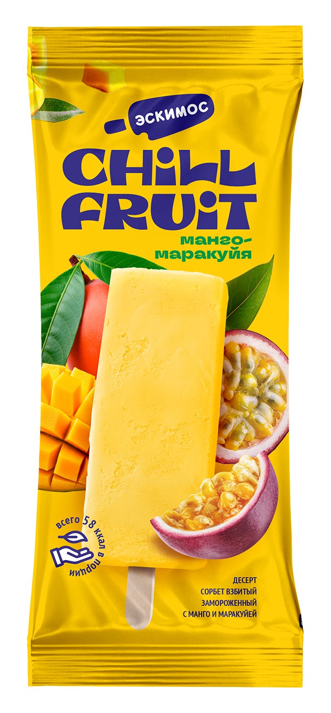 Десерт сорбет 'Чилл Фрут' с манго и маракуйей эскимо 60г, Эскимос
