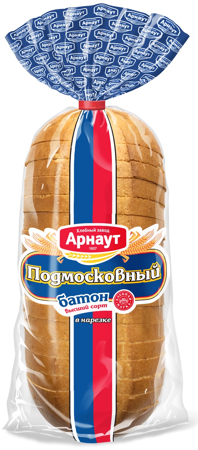 Батон 'Подмосковный' в/с нарез. 400г, Арнаут