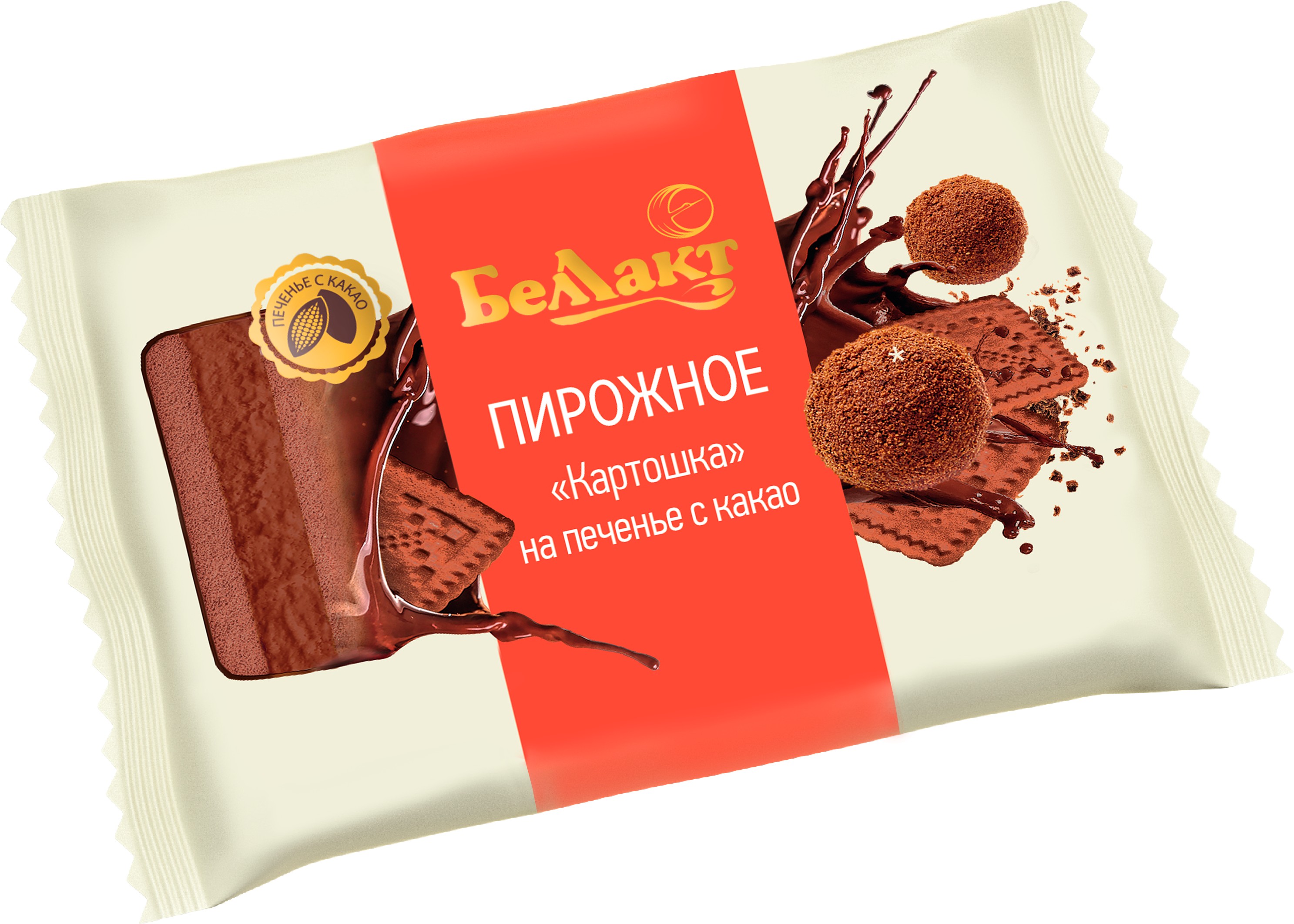 Пирожное с творогом 'БелЛакт' на печенье с какао 'Картошка' 24% 75г Беларусь