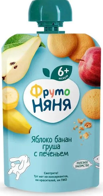 Пюре 'ФрутоНяня' яблоко/банан/груша с печеньем 90г