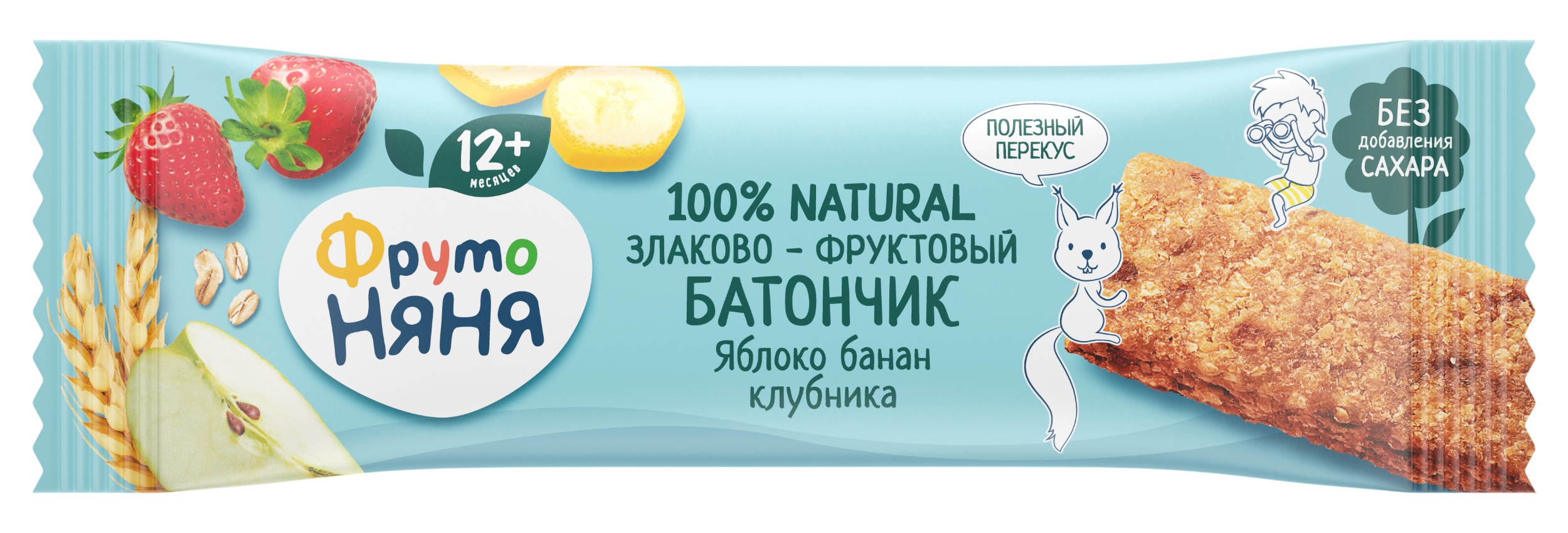 Батончик злаково-фруктовый 'ФрутоНяня' яблоко/банан/клубника 25г