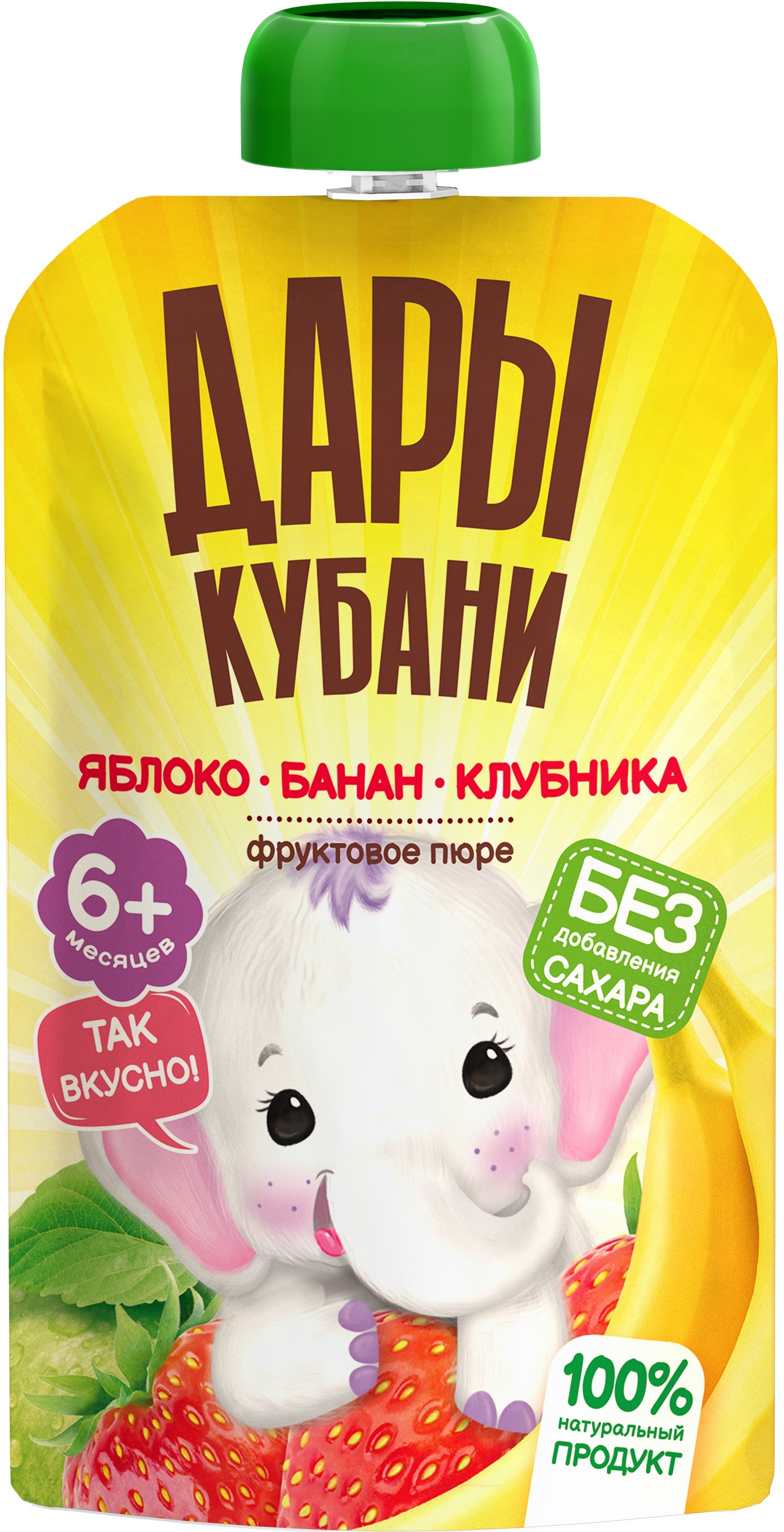 Пюре 'Дары Кубани' яблоко/банан/клубника д/п 90г 