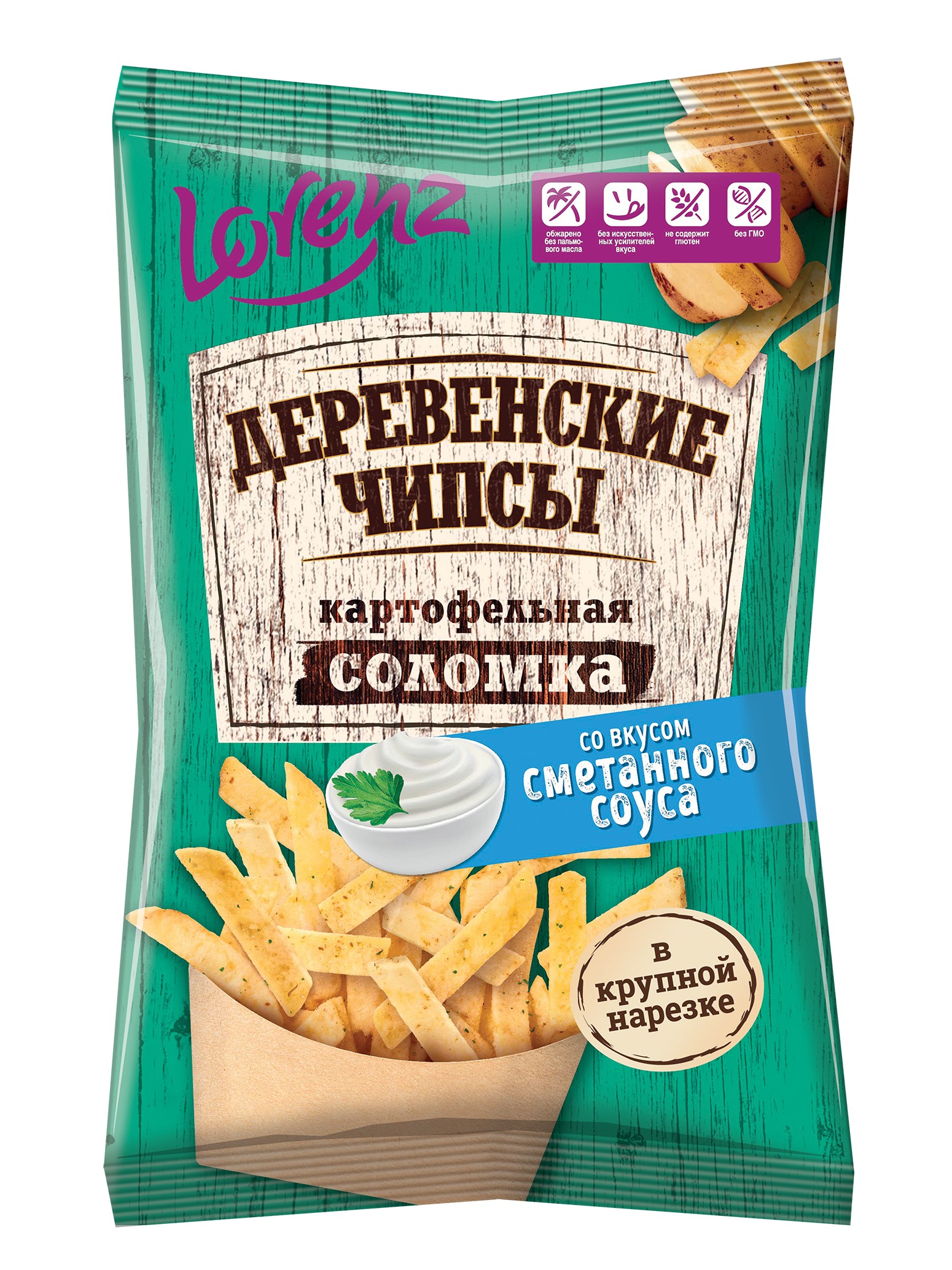 Чипсы 'Деревенские Чипсы' картофельные со вкусом сметанного соуса 120г, Лоренц