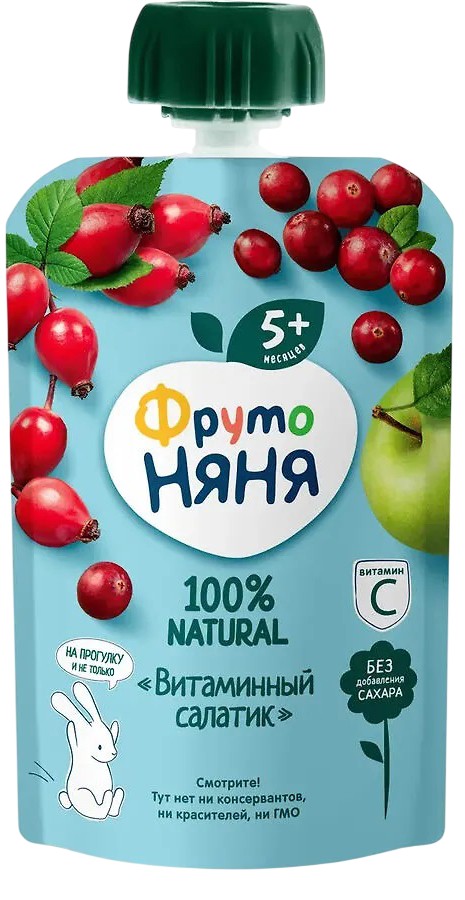 Пюре 'ФрутоНяня' витаминный салатик (яблоко/шиповник/клюква) 90г