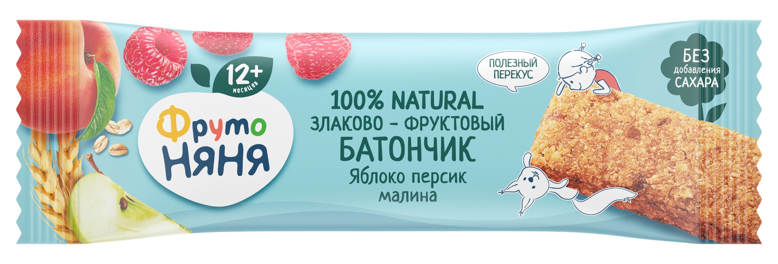 Батончик злаково-фруктовый 'ФрутоНяня' яблоко/малина/персик 25г 