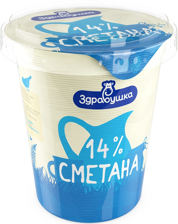Сметана 'Здравушка' 14% 380г БЗМЖ, Беларусь