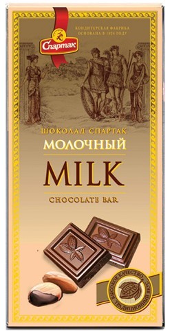 Шоколад 'Спартак' молочный пенал 85г, Беларусь