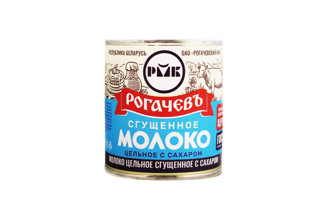 Молоко цельн. сгущ. 'Рогачевъ' с сахаром 8,5% ж/б 380г БЗМЖ, Беларусь
