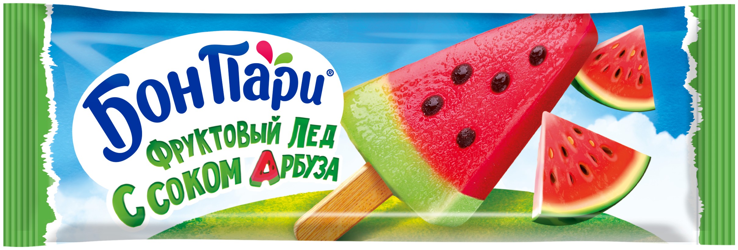 Лед фруктовый 'Бон Пари' двухслойный арбуз/яблоко 67г, Нестле