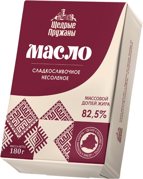 Масло сладкослив. 'Щедрые Пружаны' 82,5% 180г БЗМЖ, Беларусь