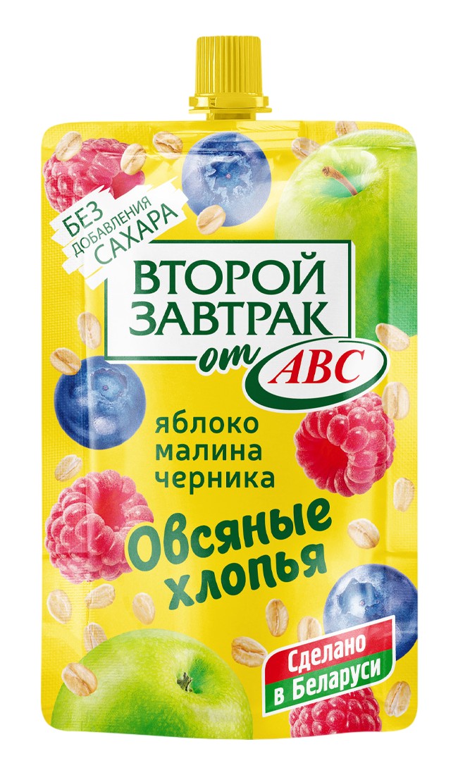 Десерт 'Второй завтрак' ябл.-мал.-черн. с овс. хлоп. б/сахара д/п 200г, Беларусь