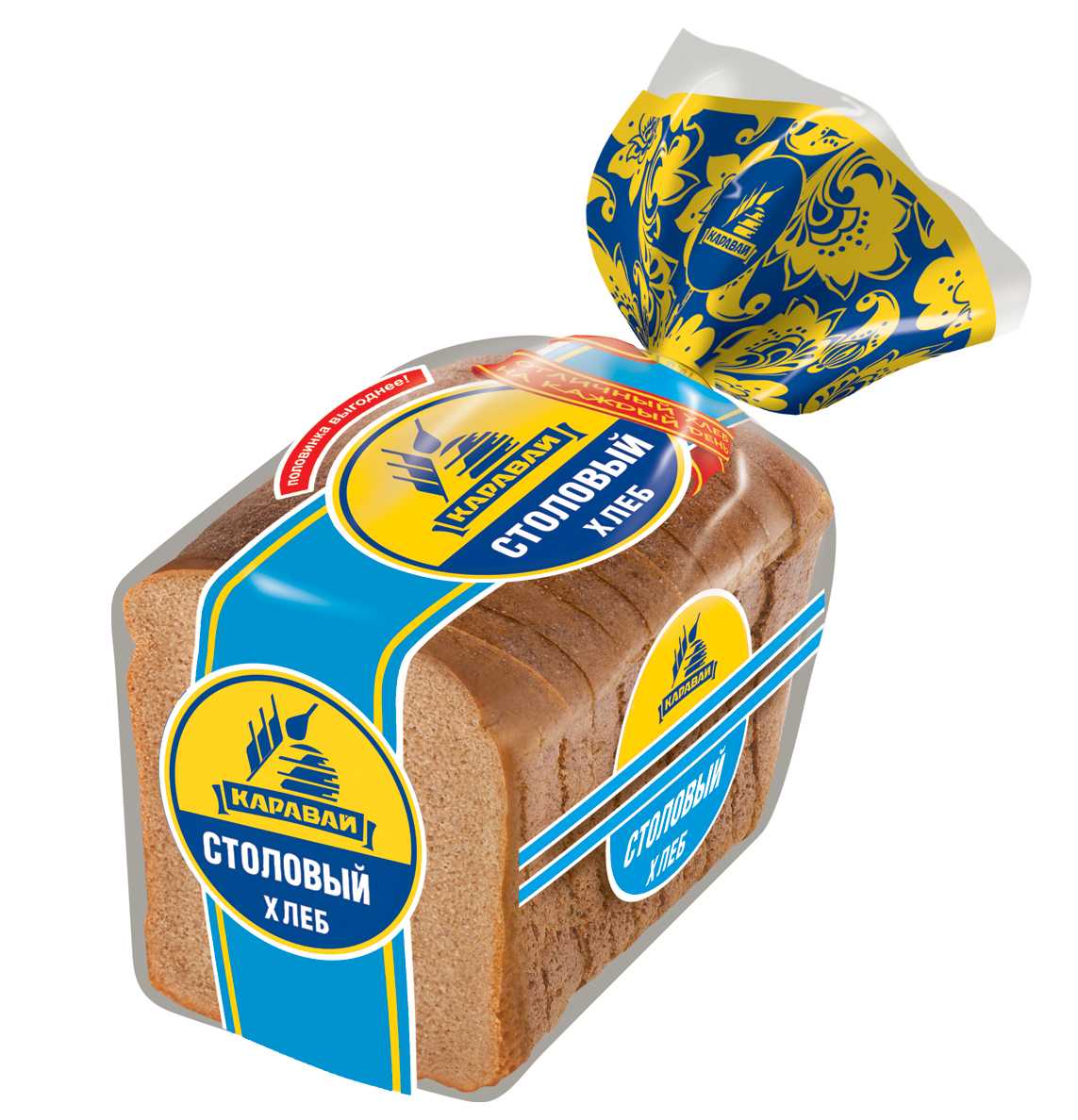 Хлеб 'Столовый' формовой нарез. 375г, Каравай 