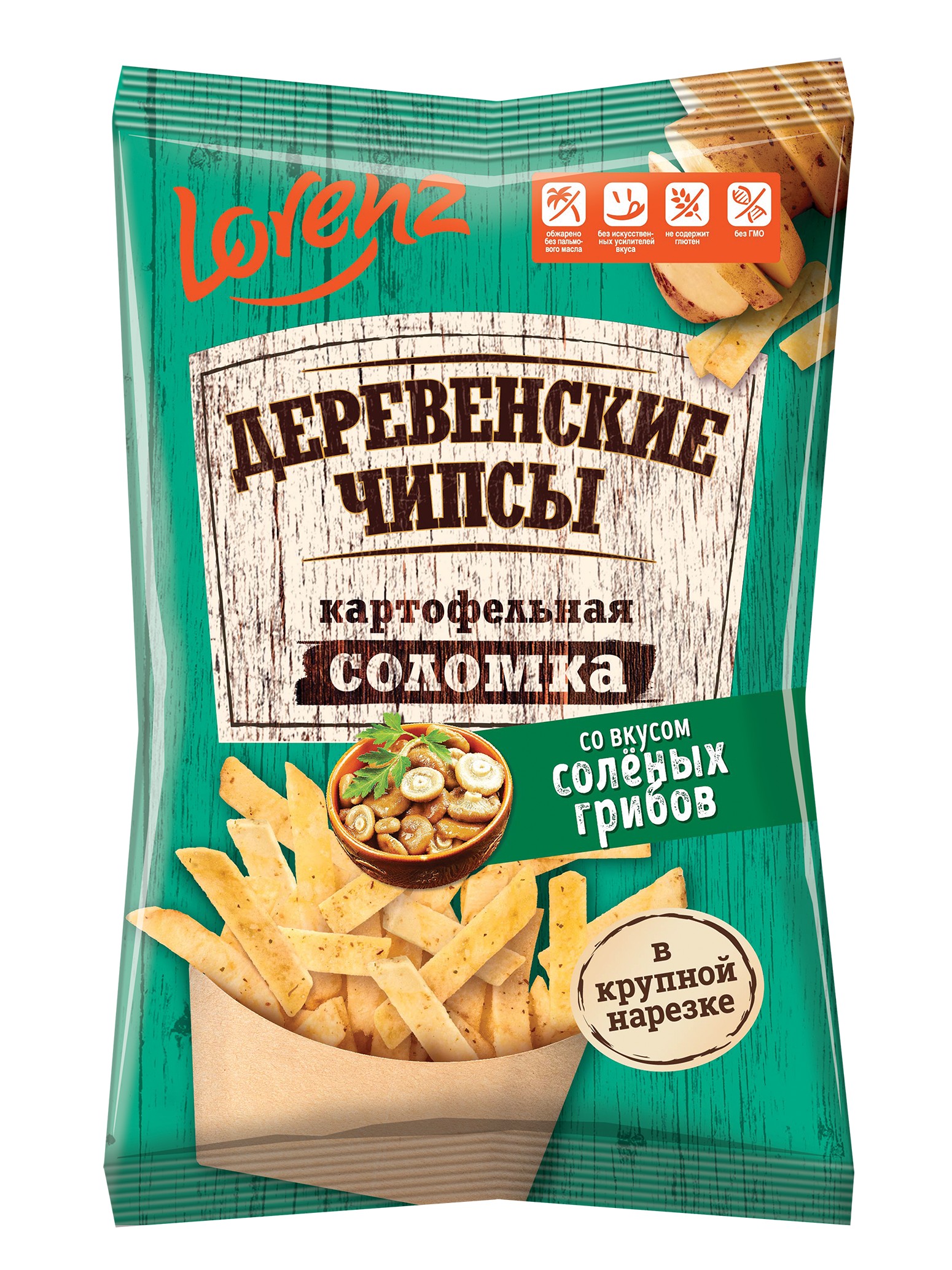 Чипсы 'Деревенские Чипсы' картофельные со вкусом солёных грибов 120г, Лоренц