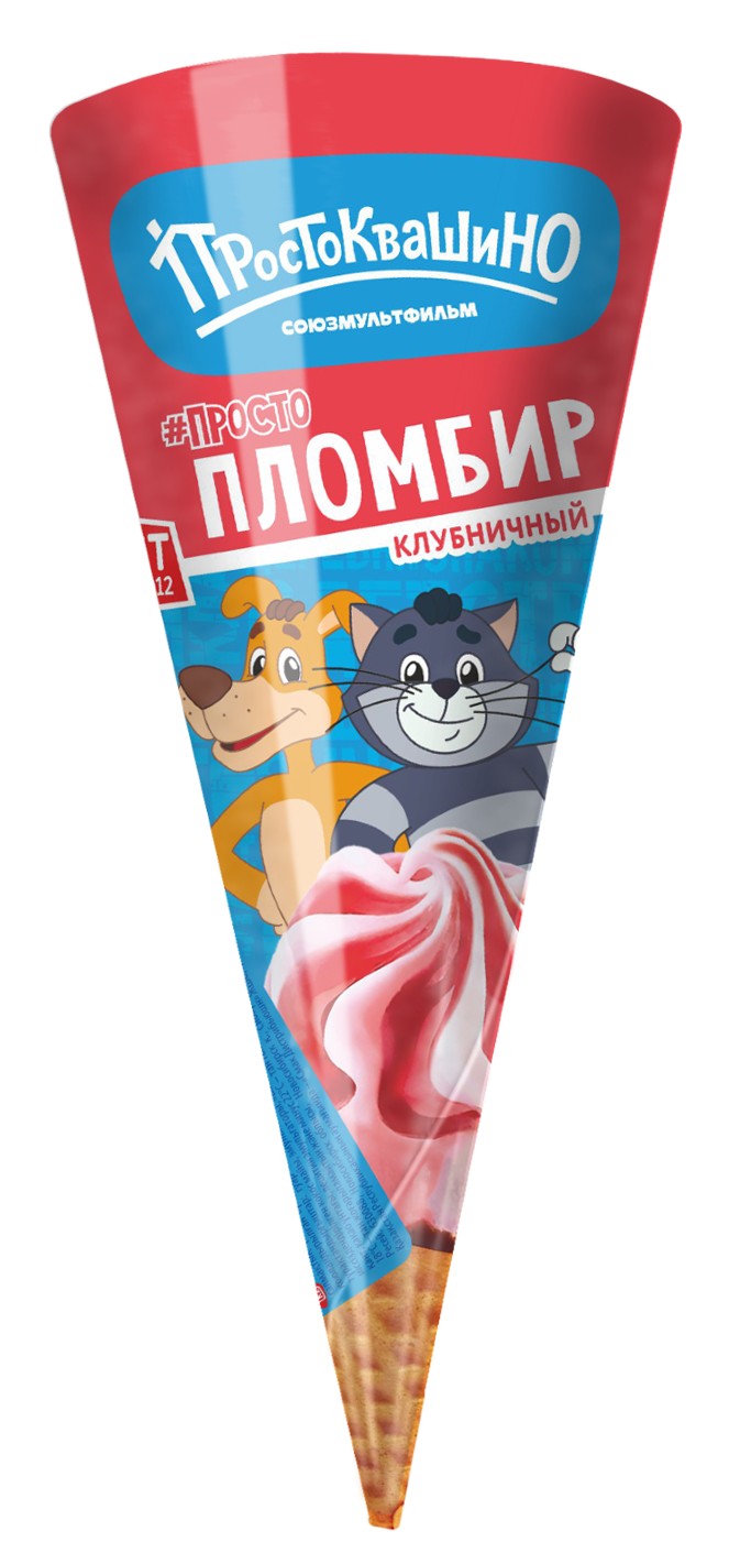 Мороженое 'Простоквашино' пломбир клубничный рожок 73г БЗМЖ