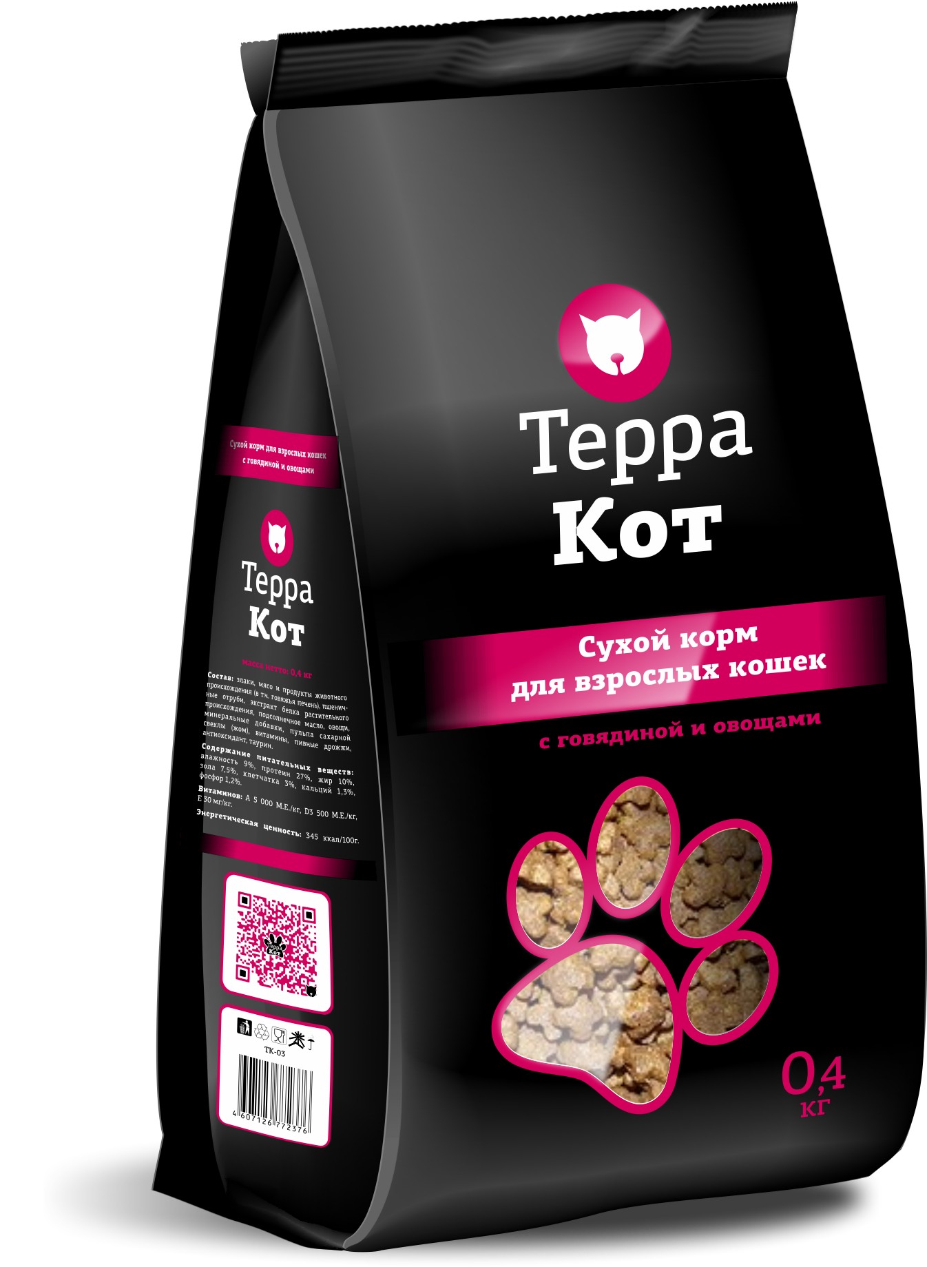 Корм д/кошек 'Терра Кот' говядина и овощи 400г