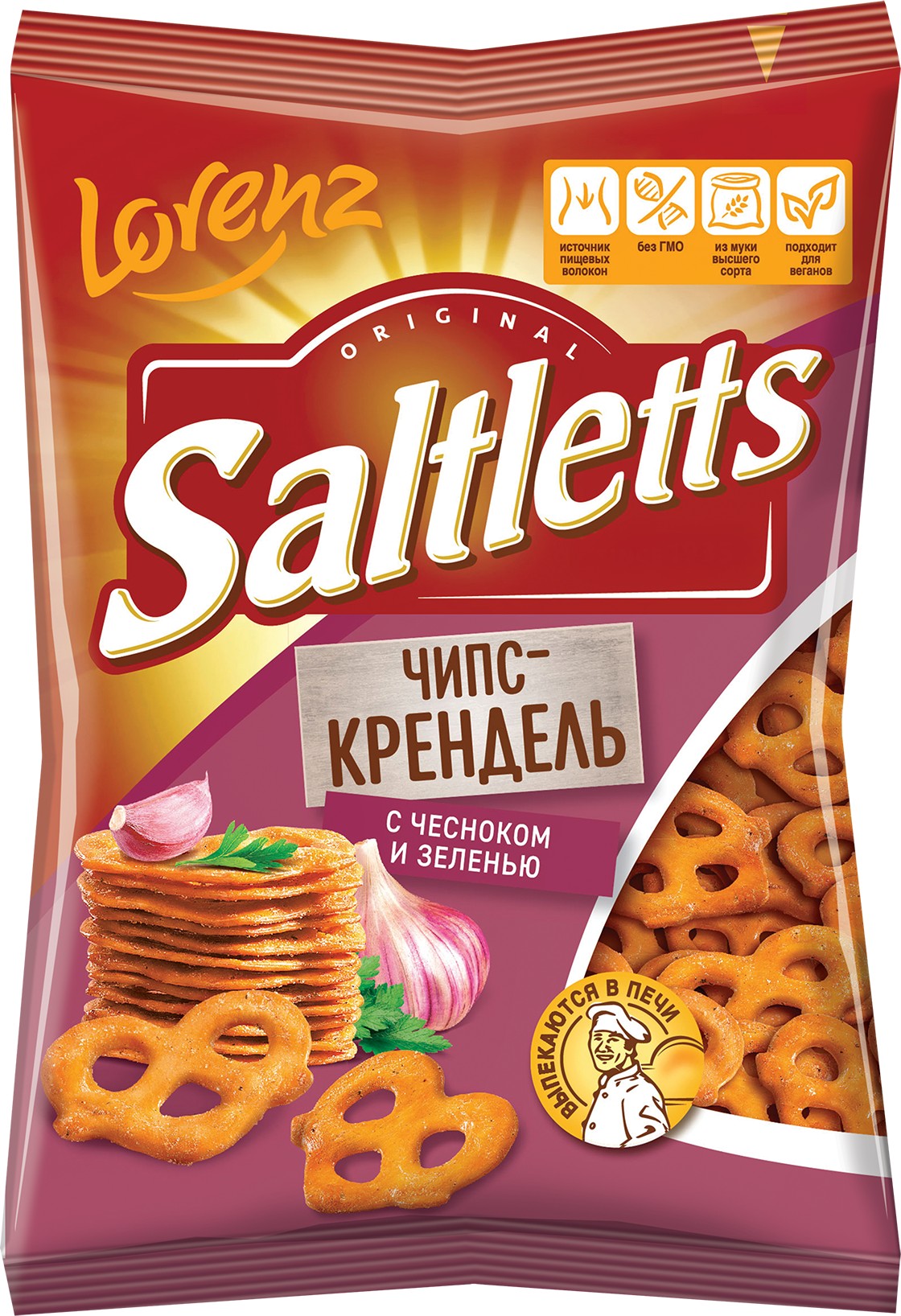Чипс-крендель 'Салтлетс' хруст. чеснок-зелень 70г, Лоренц