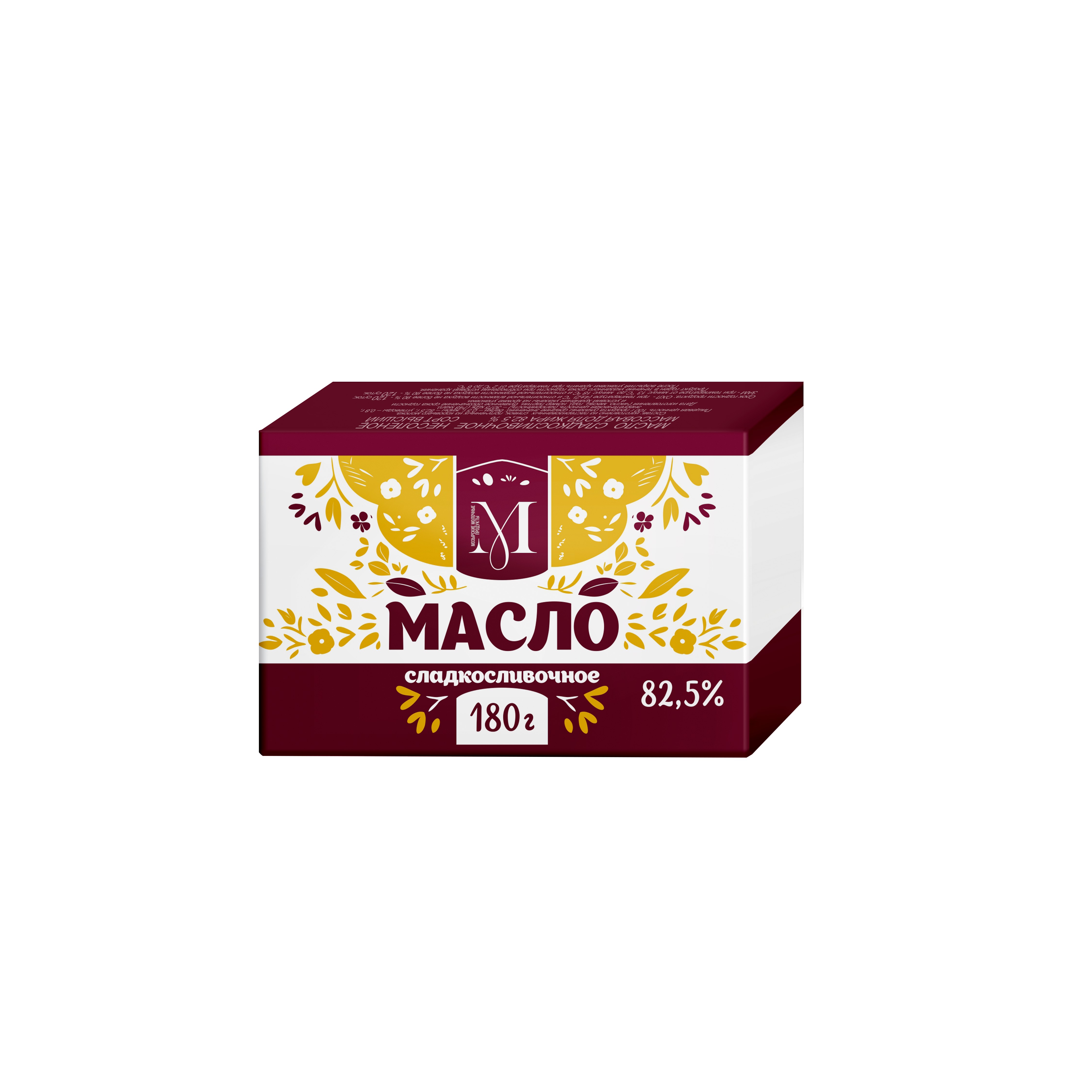 Масло сладкослив. несоленое, Мозырь 82,5% 180г БЗМЖ, Беларусь