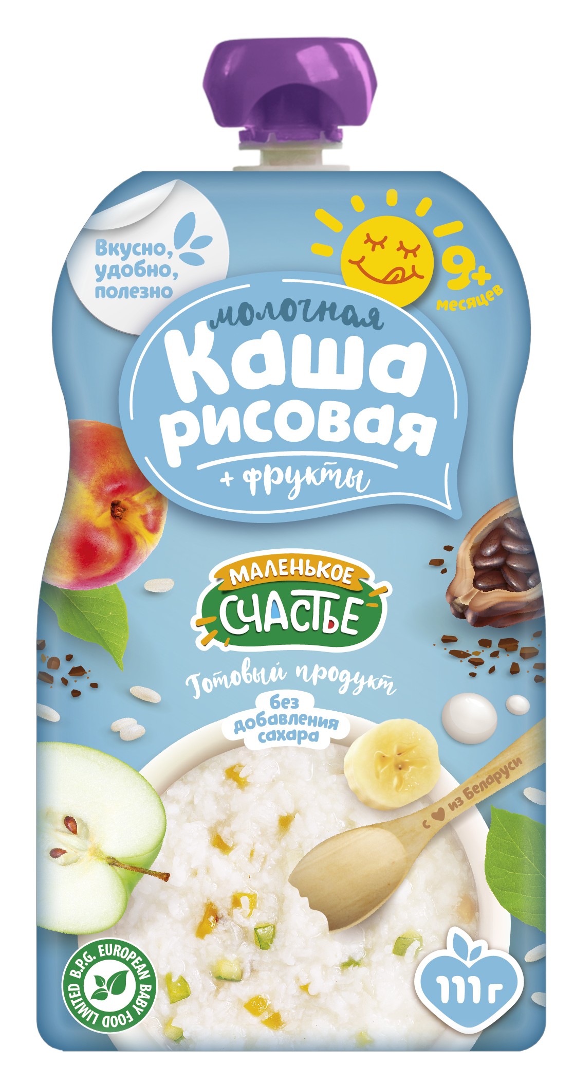 Каша 'Маленькое счастье' молочная рисовая/фрукты д/п 111г БЗМЖ, Беларусь 