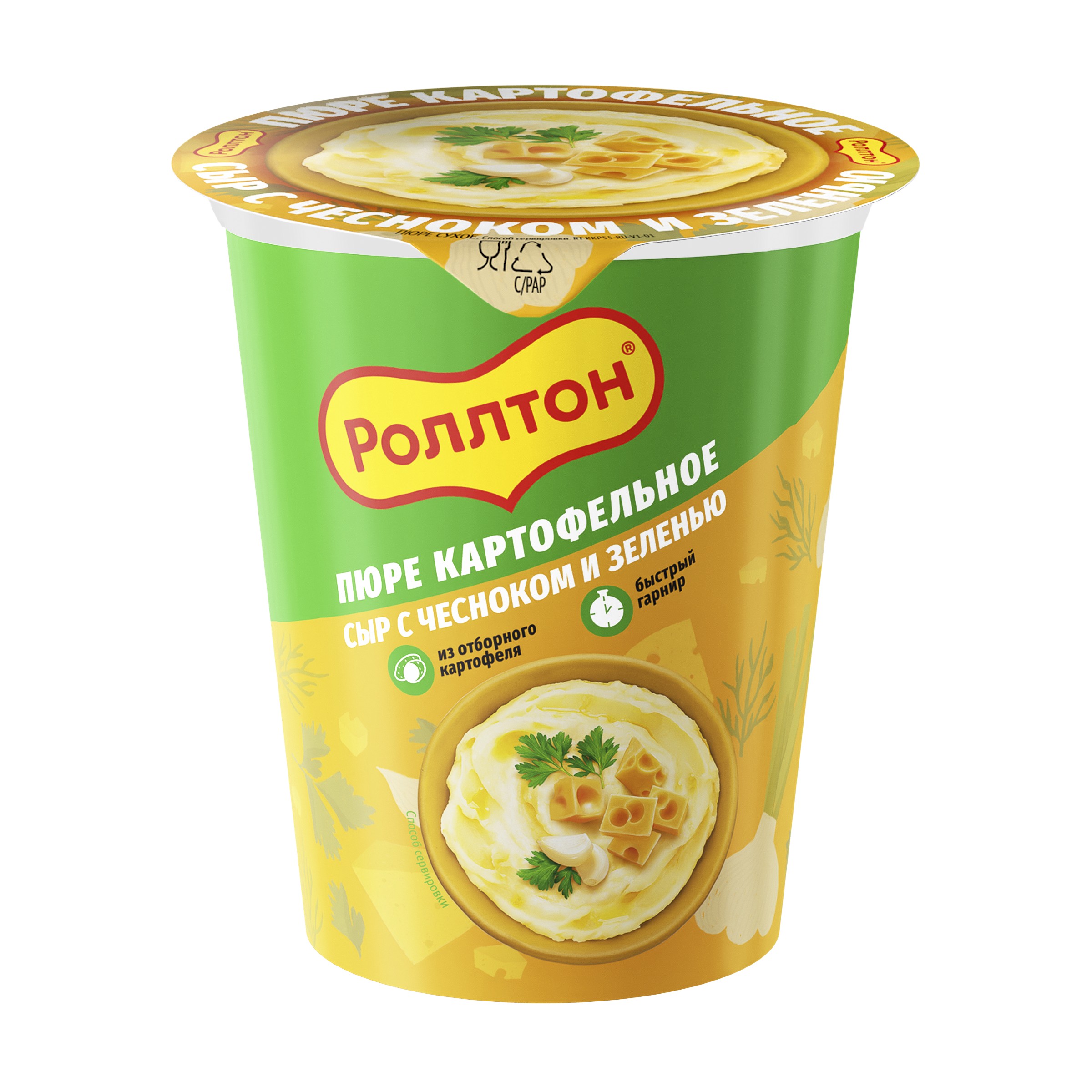 Пюре картофельное 'Роллтон' сыр с чесноком и зеленью б/п 55г