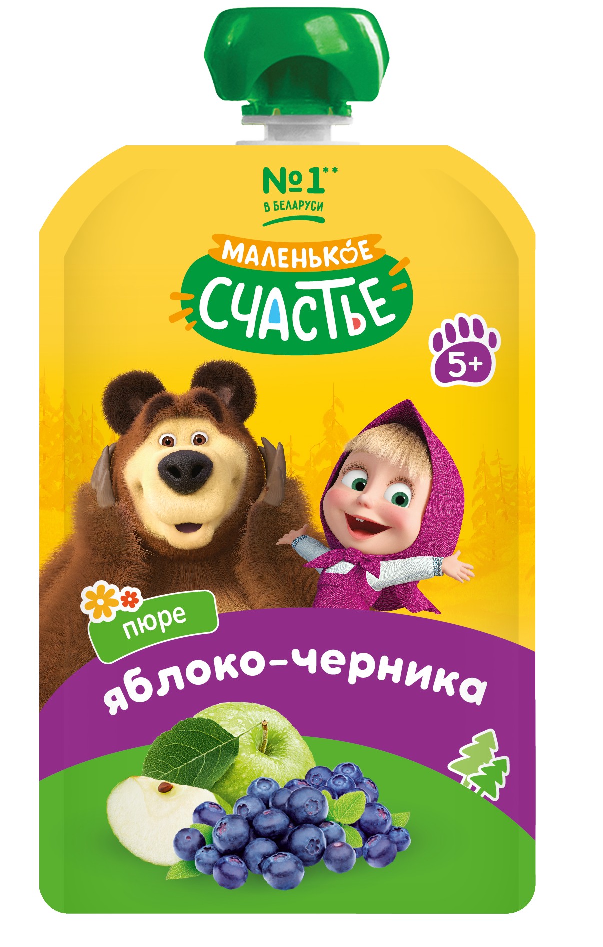 Пюре 'Маша и Медведь' яблоко/черника д/п 85г, Беларусь