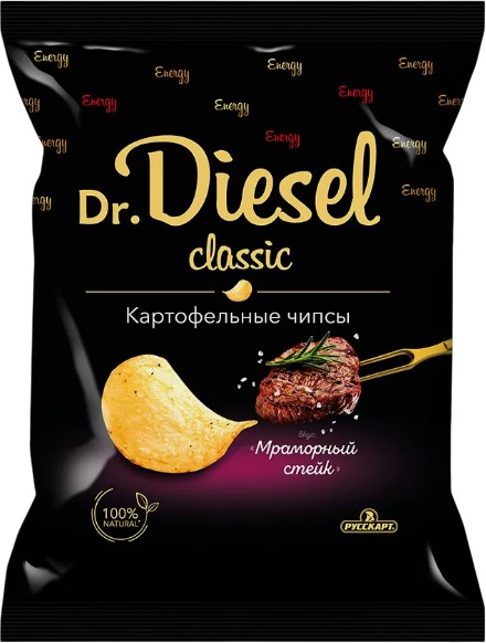 Чипсы 'Доктор Дизель' со вкусом мраморный стейк 120г, Русскарт