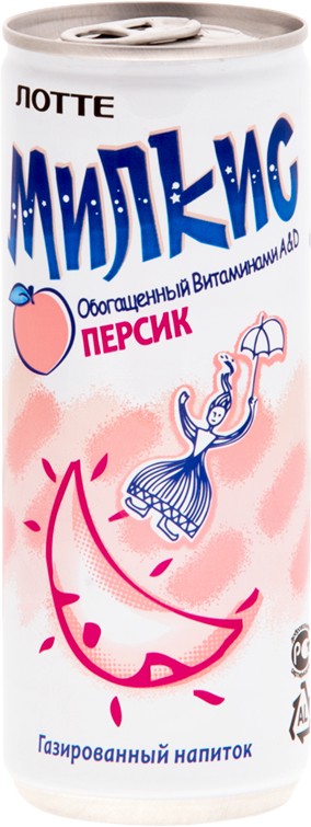 Напиток б/а 'Милкис' газ. персик ж/б 0,25л, Южная Корея