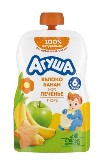 Пюре 'Агуша' яблоко/банан/печенье д/п 90г