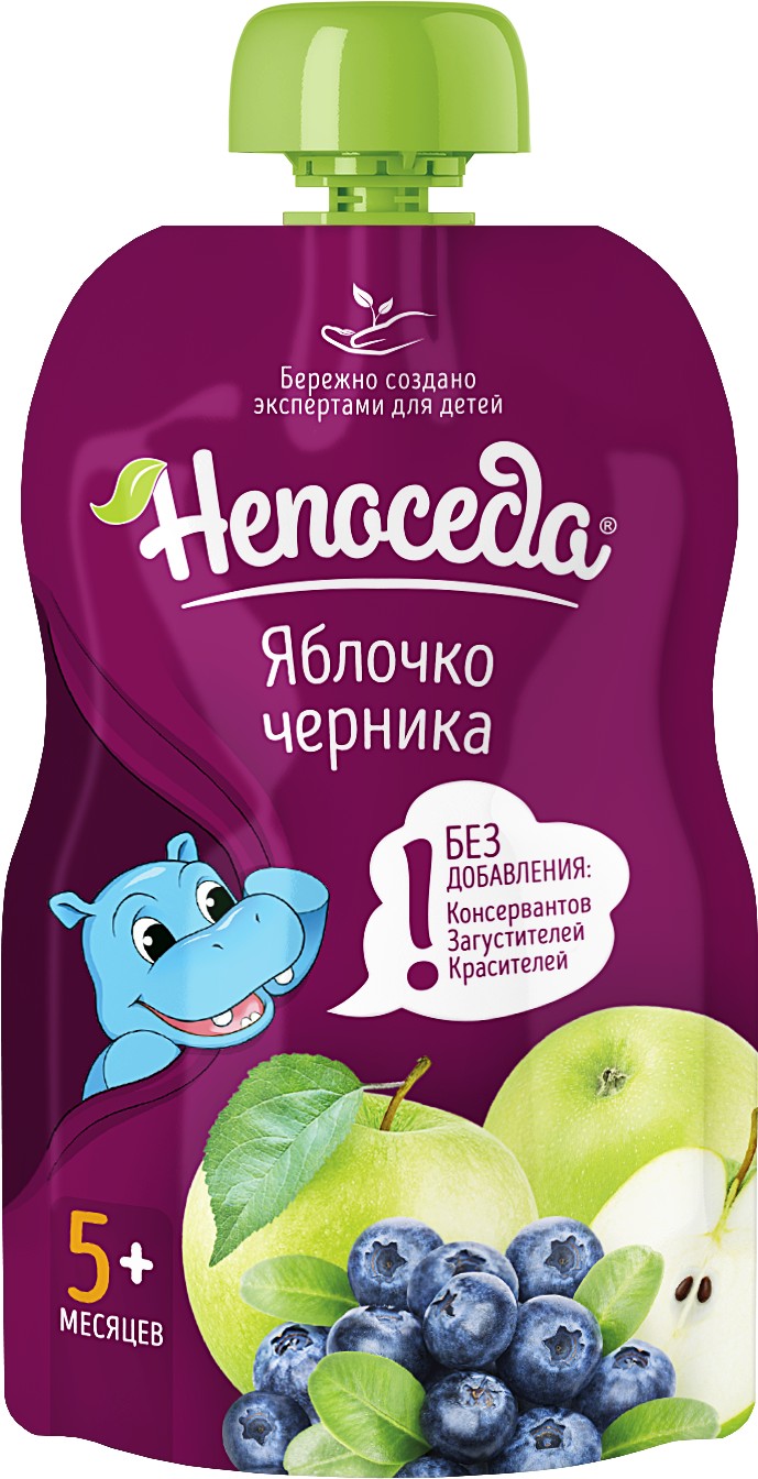 Пюре 'Непоседа' яблоко/черника д/п 90г, Беларусь 
