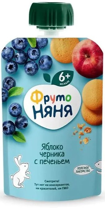 Пюре 'ФрутоНяня' яблоко/черника/арония с печеньем 90г