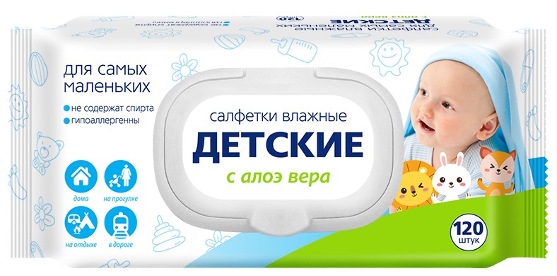 Салфетки влаж. 'Детские' Алоэ с крыш. д/детей 120шт