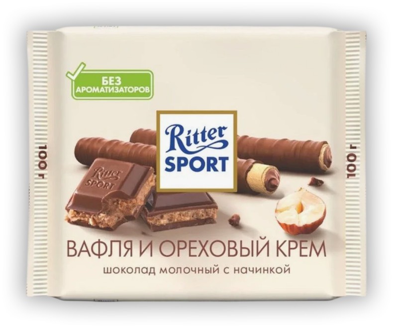 Шоколад 'Риттер Спорт' молоч. вафли/орех. крем 100г, Германия