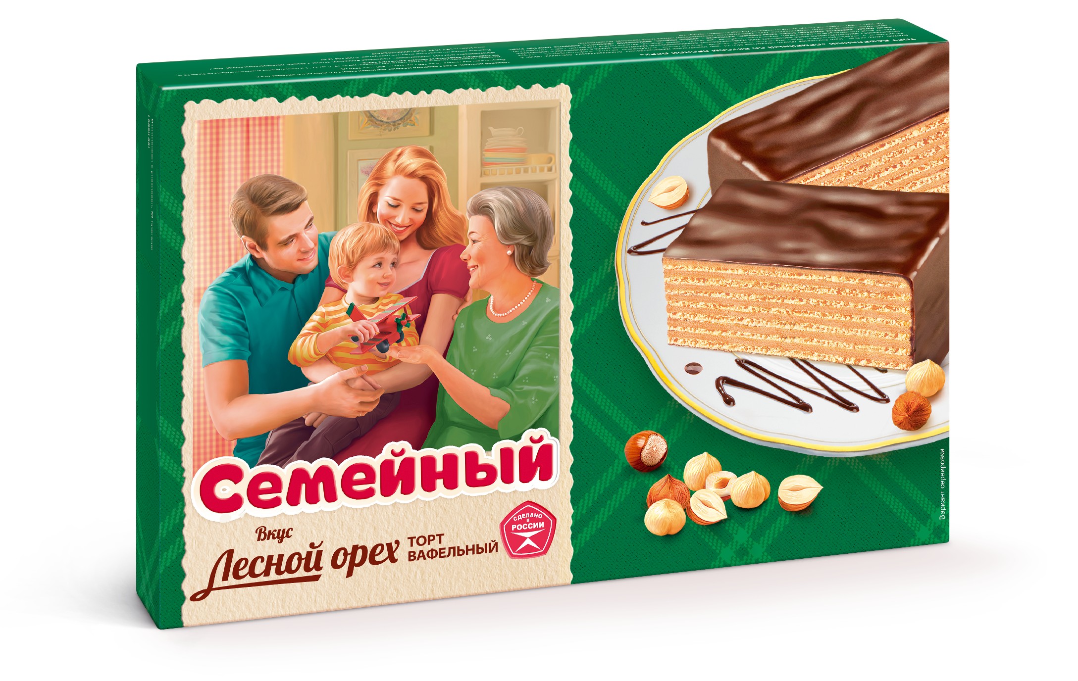 Торт 'Семейный' ваф. со вкусом лесн. ореха 370г, Коломенское