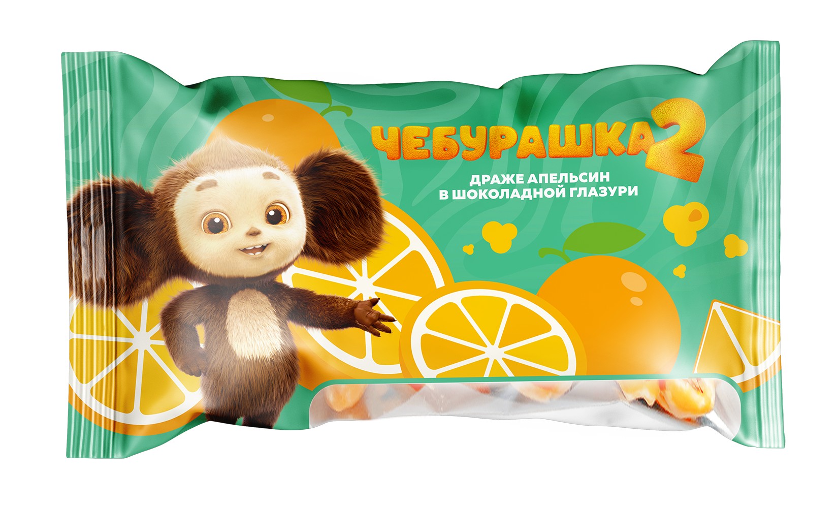 Попкорн 'Чебурашка' в белой шок. глазури со вкус. апельсина 70гр