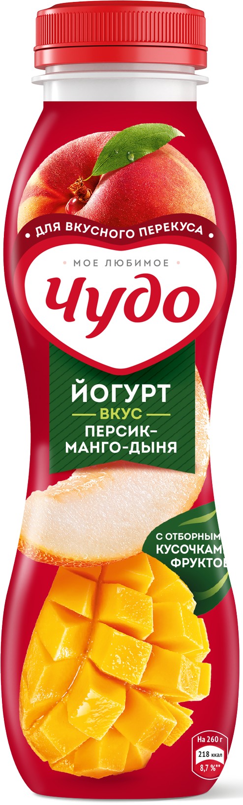Йогурт 'Чудо' питьевой персик/манго/дыня 1,9% 260г БЗМЖ