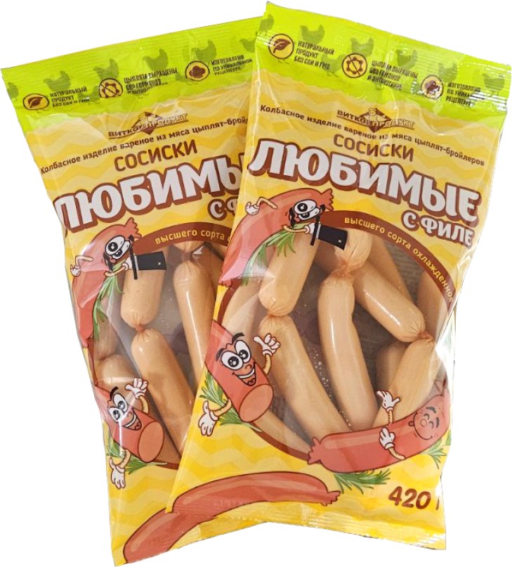 Сосиски 'Любимые с филе' в/с 420г, Витконпродукт, Беларусь