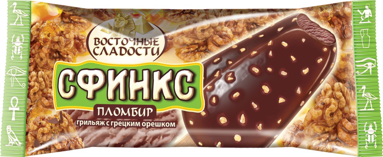 Мороженое 'Сфинкс' пломбир шокол. в шок/орех. глазури эскимо 70г БЗМЖ