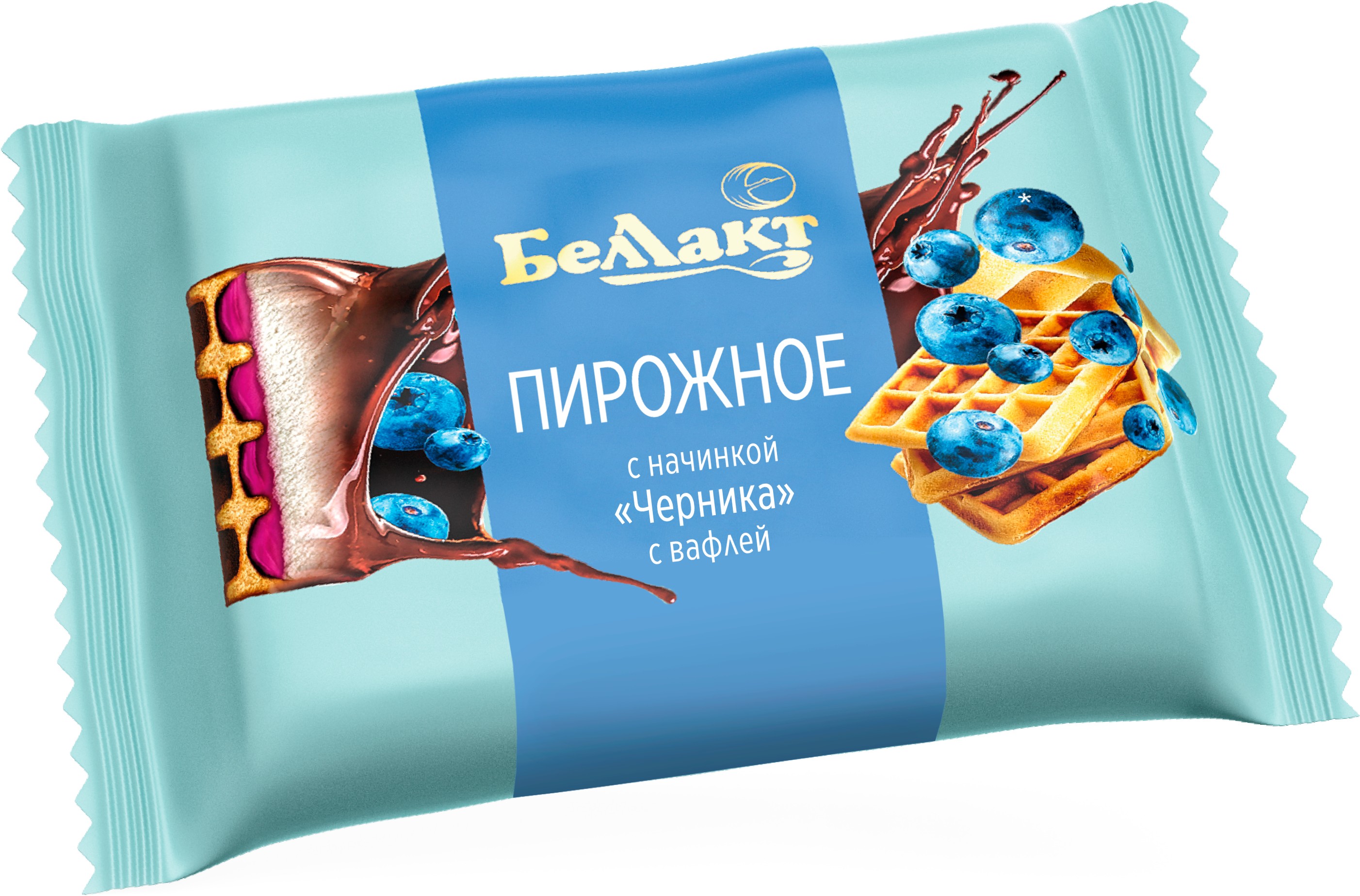 Пирожное с творогом 'БелЛакт' на вафле 'черника' 23% 100г Беларусь